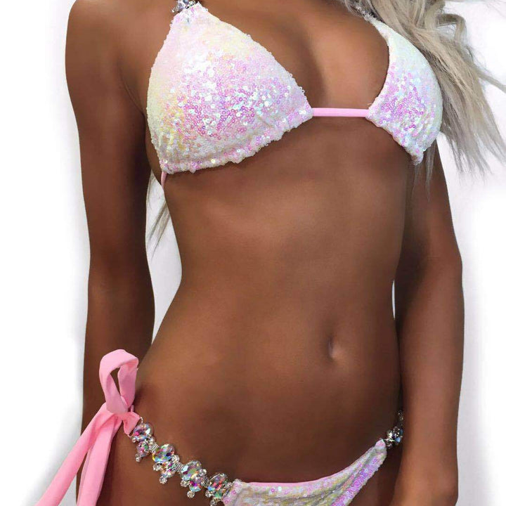 Rhinestone Sequin Bikini- Pink