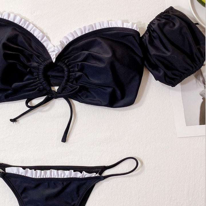 Solid Flash Short-sleeved Split Cut-out Bikini