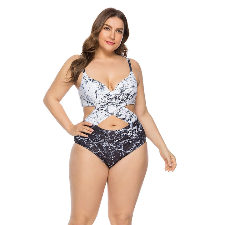 1pc Marble Design Monokini- Plus Size