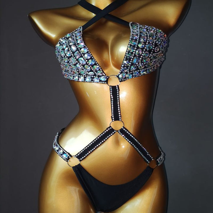 Bedazzled Strap Bikini- Black, White, or Pink