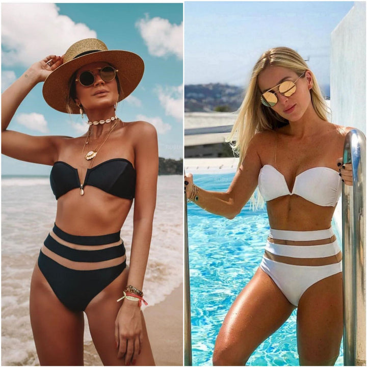 Split Top Mesh Bikini- Black or White