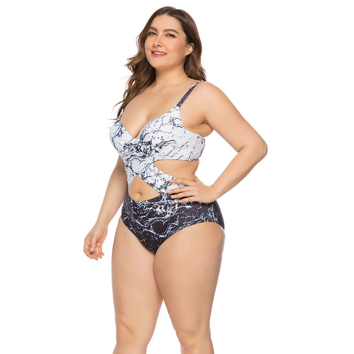 1pc Marble Design Monokini- Plus Size