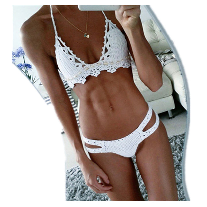 Hipster Style Women's Knitted Bikini- White