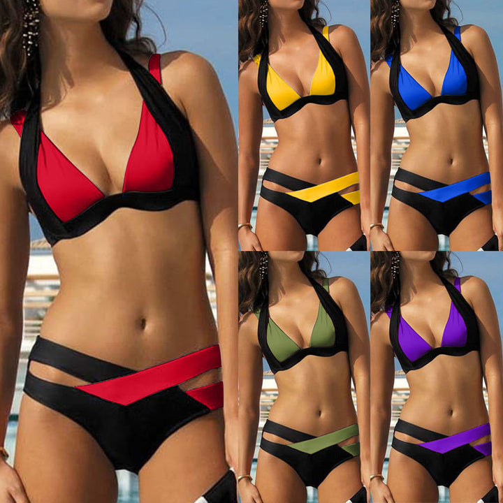 Sexy Cross-Strap Two-Tone Bikini- various colors