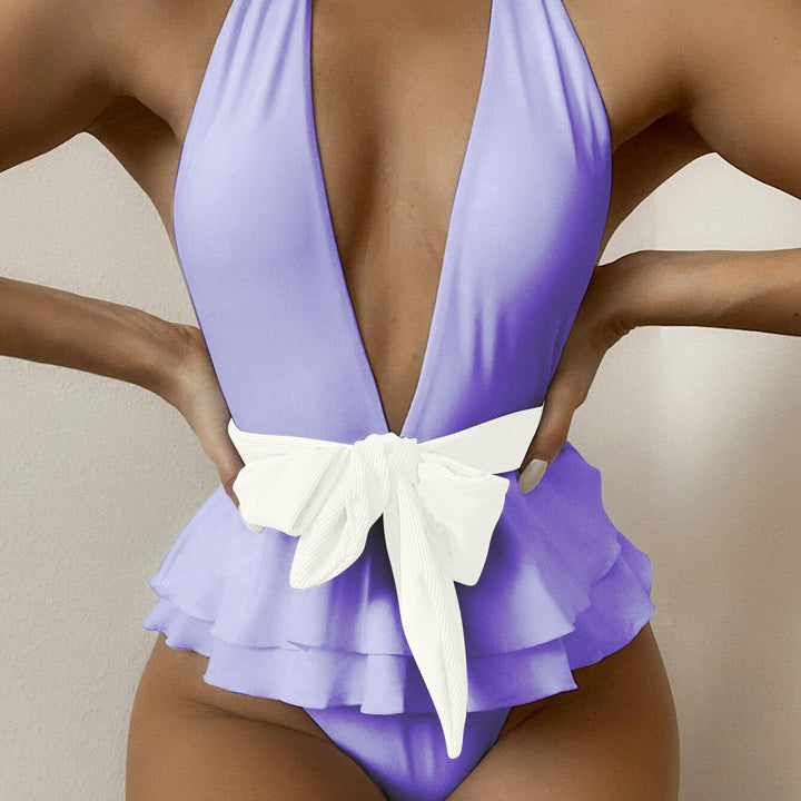 Women's 1pc Frilled Waist Swimsuit w/ Bow