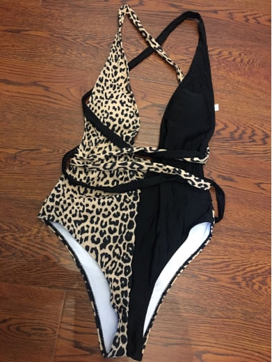 Sexy 1-Piece Halter Swimsuit- various prints