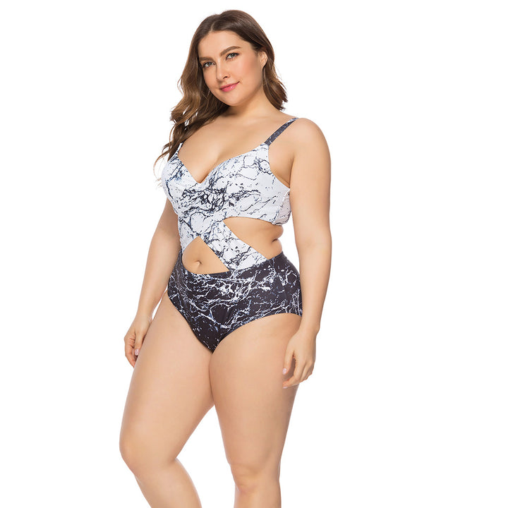 1pc Marble Design Monokini- Plus Size