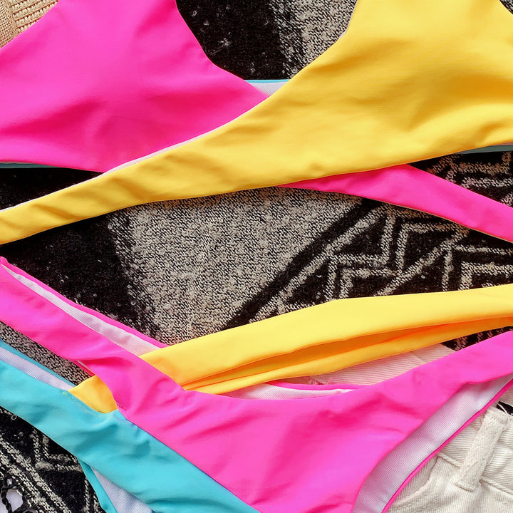 Colorful Split Cross Strap Bikini