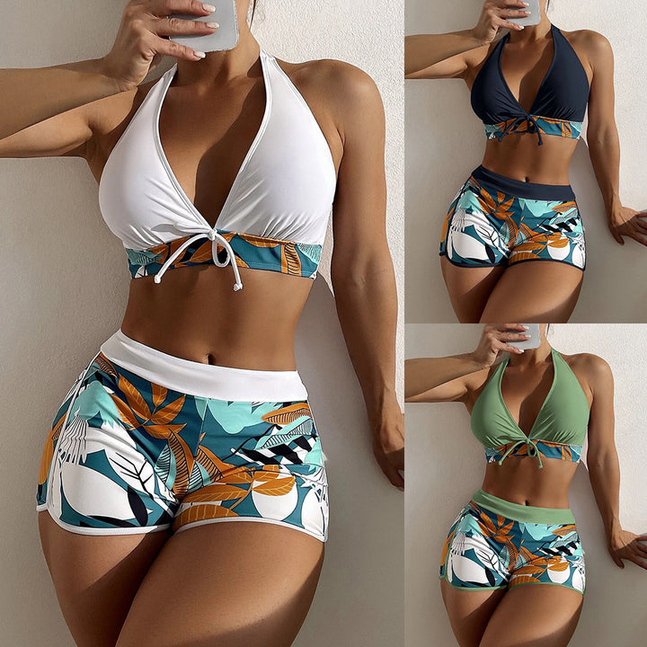 Halter Top, Boxer Bottom Print Bikini- various colors