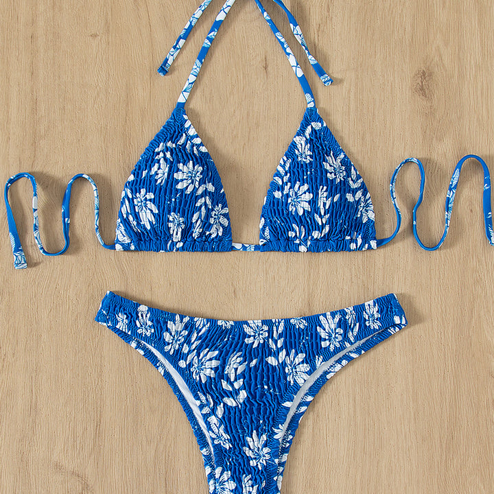 Pleated Tropical Brazilian Style Bikini