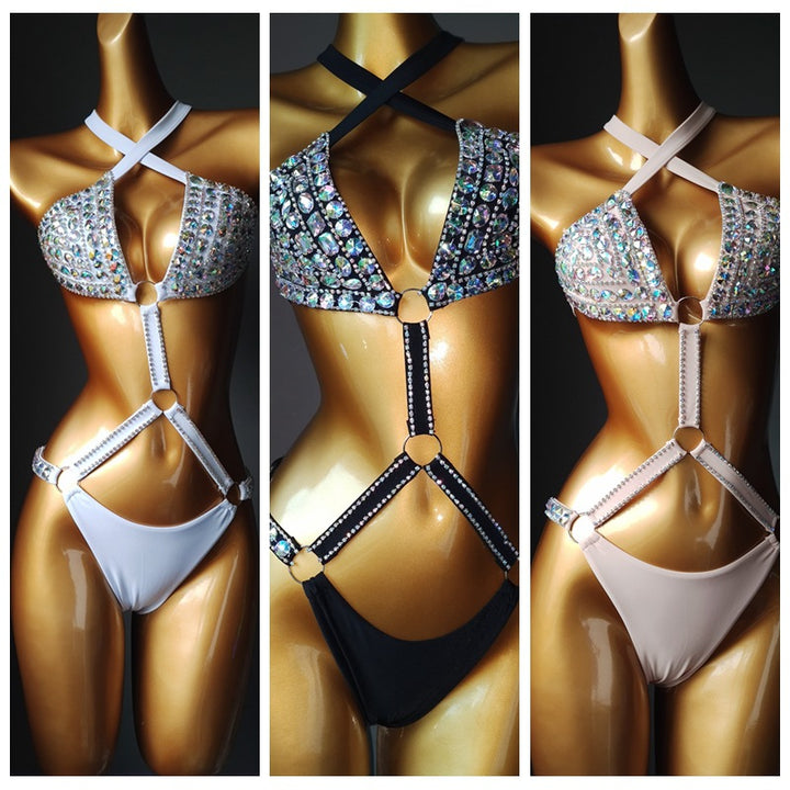 Bedazzled Strap Bikini- Black, White, or Pink