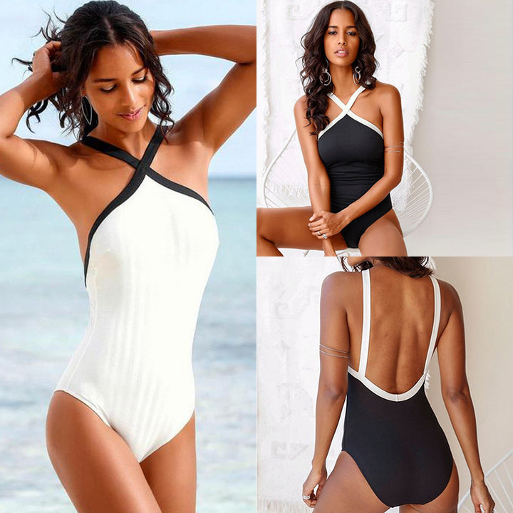 Women's 1pc Swimsuit- Black/white trim or White/black trim