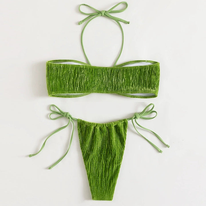 Lace-up String Bikini- Green