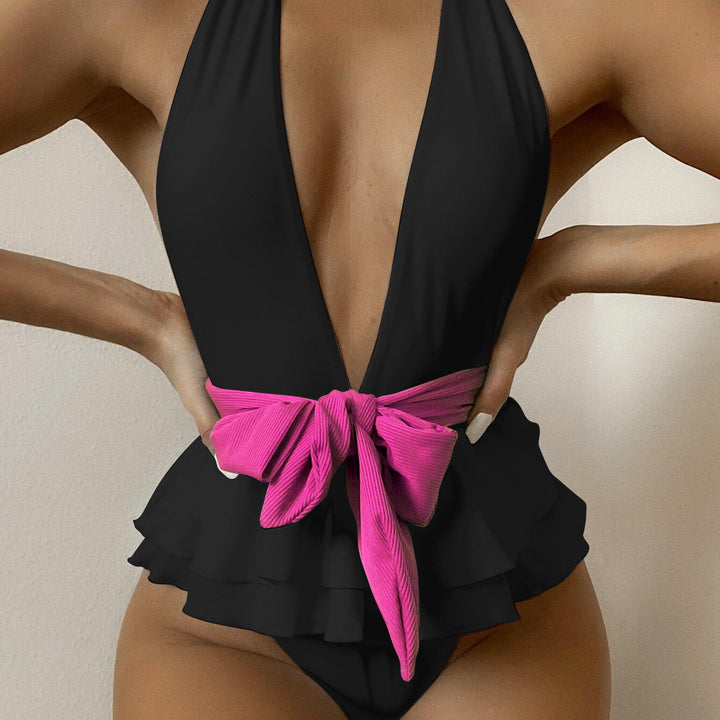 Women's 1pc Frilled Waist Swimsuit w/ Bow