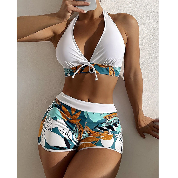 Halter Top, Boxer Bottom Print Bikini- various colors