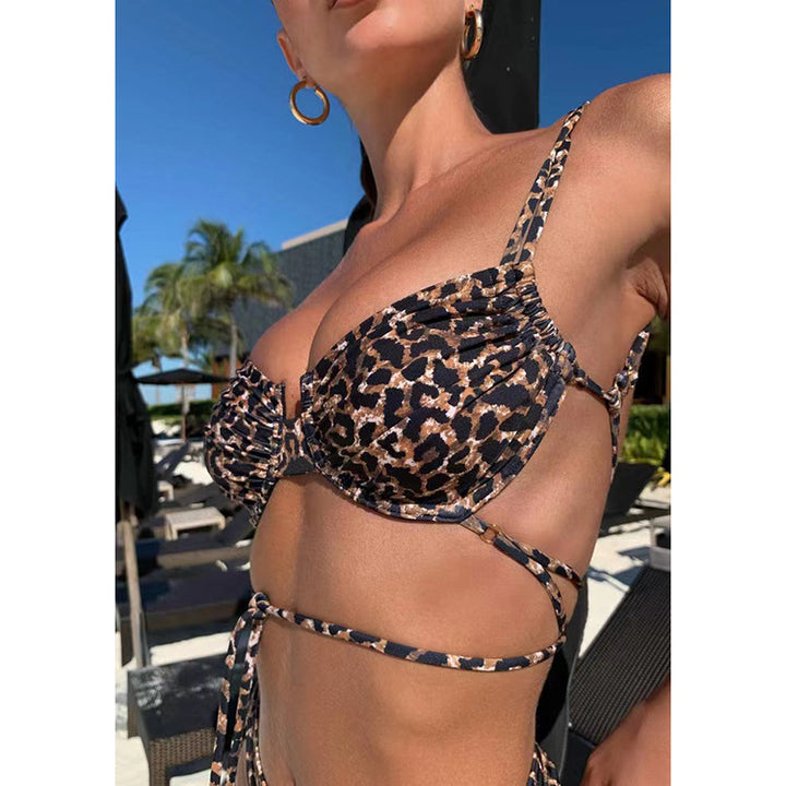 Leopard Print Drawstring Bikini