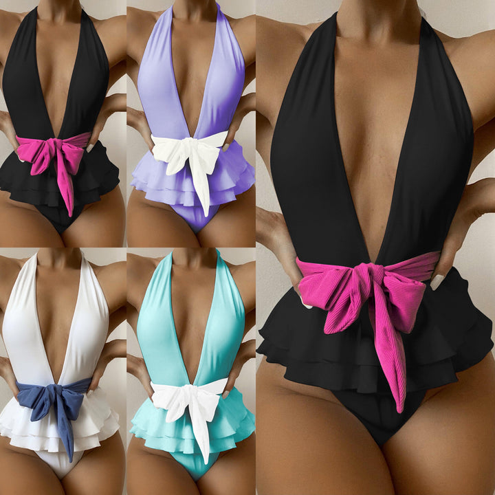 Women's 1pc Frilled Waist Swimsuit w/ Bow