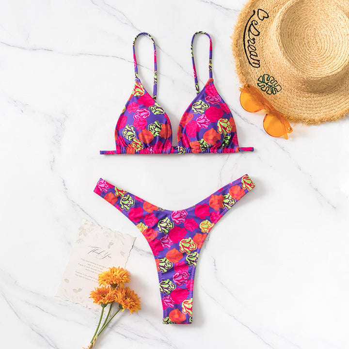 Thong Bikini- Tropical design, 2pc, various colors