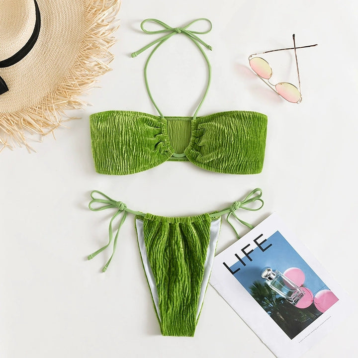 Lace-up String Bikini- Green